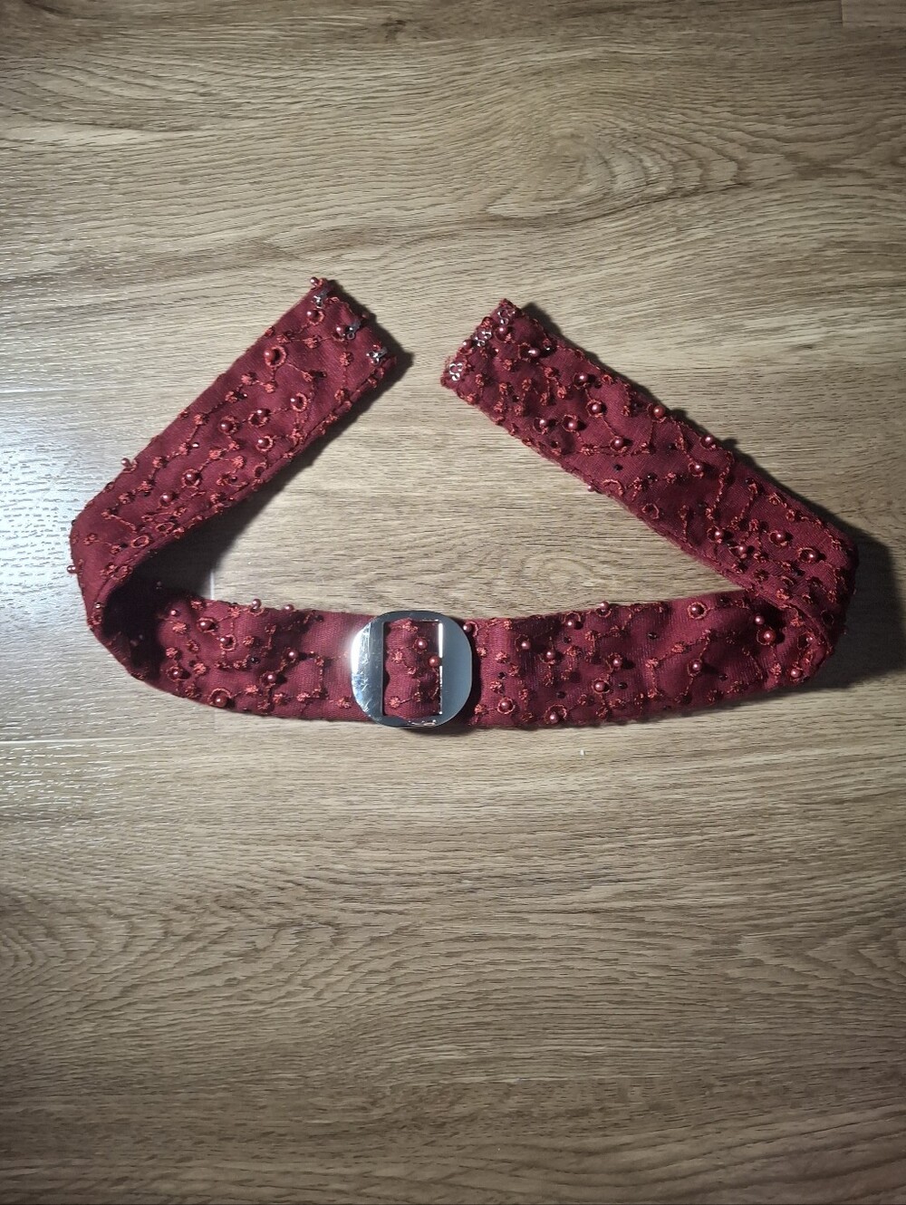 Vintage 80s Burgundy Red Beaded Mesh Waist Belt Embellished Statement Piece